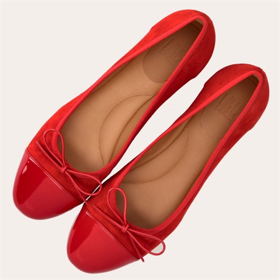 Billi Bi A6021 Ballerina Sko, Red Patent & Suede